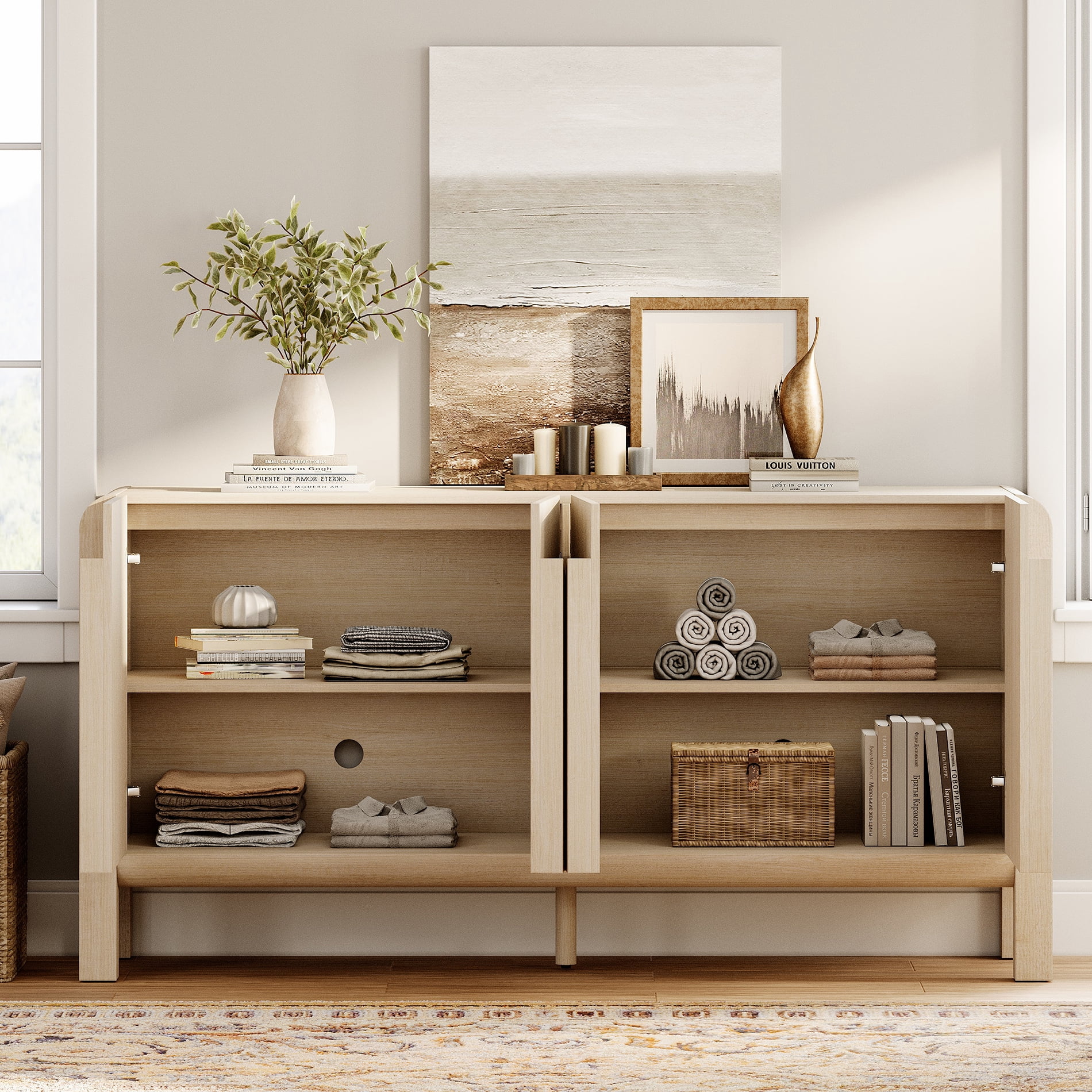 Modern 63" TV Stand with Storage, Entertainment Center with Adjustable Shelves,Wooden TV Console with 4 Doors for Living Room