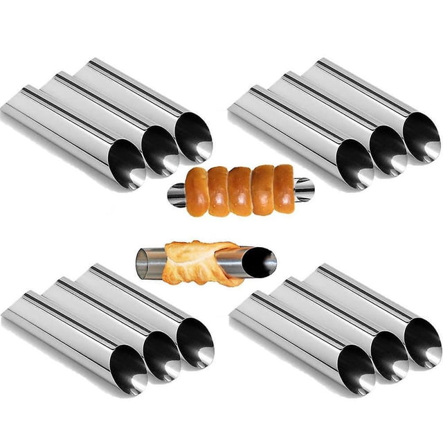 Juego de 12 moldes para hornear en forma de cuerno de acero inoxidable para cannoli, moldes para cannoli/tubos, rollo de crema, pastel, pastelería, molde para hornear en forma de cuerno en f