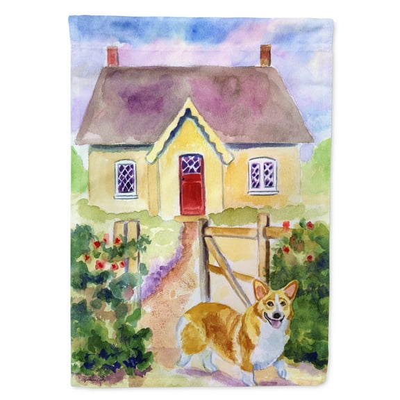 Carolines Treasures 7367GF Pembroke Corgi Cottage Visit Garden Flag Garden Size multicolor