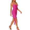 thumbnail image 4 of INSPIRE CHIC Women's Sleeveless Ruched Spaghetti Strap Cami Ruffle Bodycon Midi Dress XL Hot Pink, 4 of 5