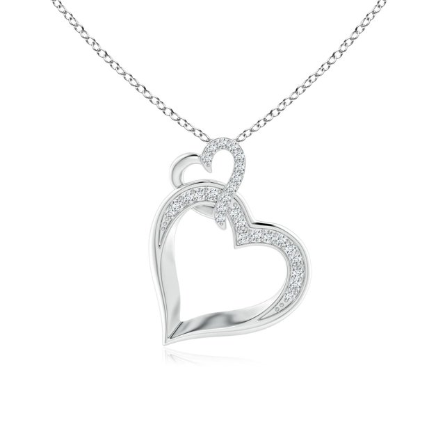 Angara Natural Diamond Necklace - Interlinked Diamond Tilted Heart Pendant in Platinum for Women