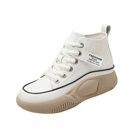 

KmaiSchai Casual Women Shoes Soft Leather Vintage Thick Soled High Top Women Soft Soled Light Ribbon Sports High Top Casual Shoes Fashion Summer Women Sandals Womens Slip On Canvas Shoes