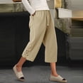 thumbnail image 7 of AKOEE Capri Pants with Floral Lace Design Women Casual Drawstring Elastic Waist Linen Summer Capri Pants (M, Beige), 7 of 7