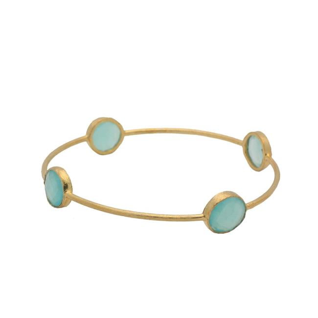 Fronay 206101G Milky Green Chalcedony Stone Station Bangle in Sterling Silver by Fronay
