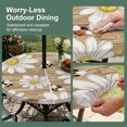 thumbnail image 5 of Round Outdoor Tablecloth with Umbrella Hole and Zipper, White Daisy Farmhouse Tablecloth with Elastic Waterproof, Garden Floral Honeybees Wooden Patio Table Covers for 31" - 35" Picnic Pool Tables, 5 of 9