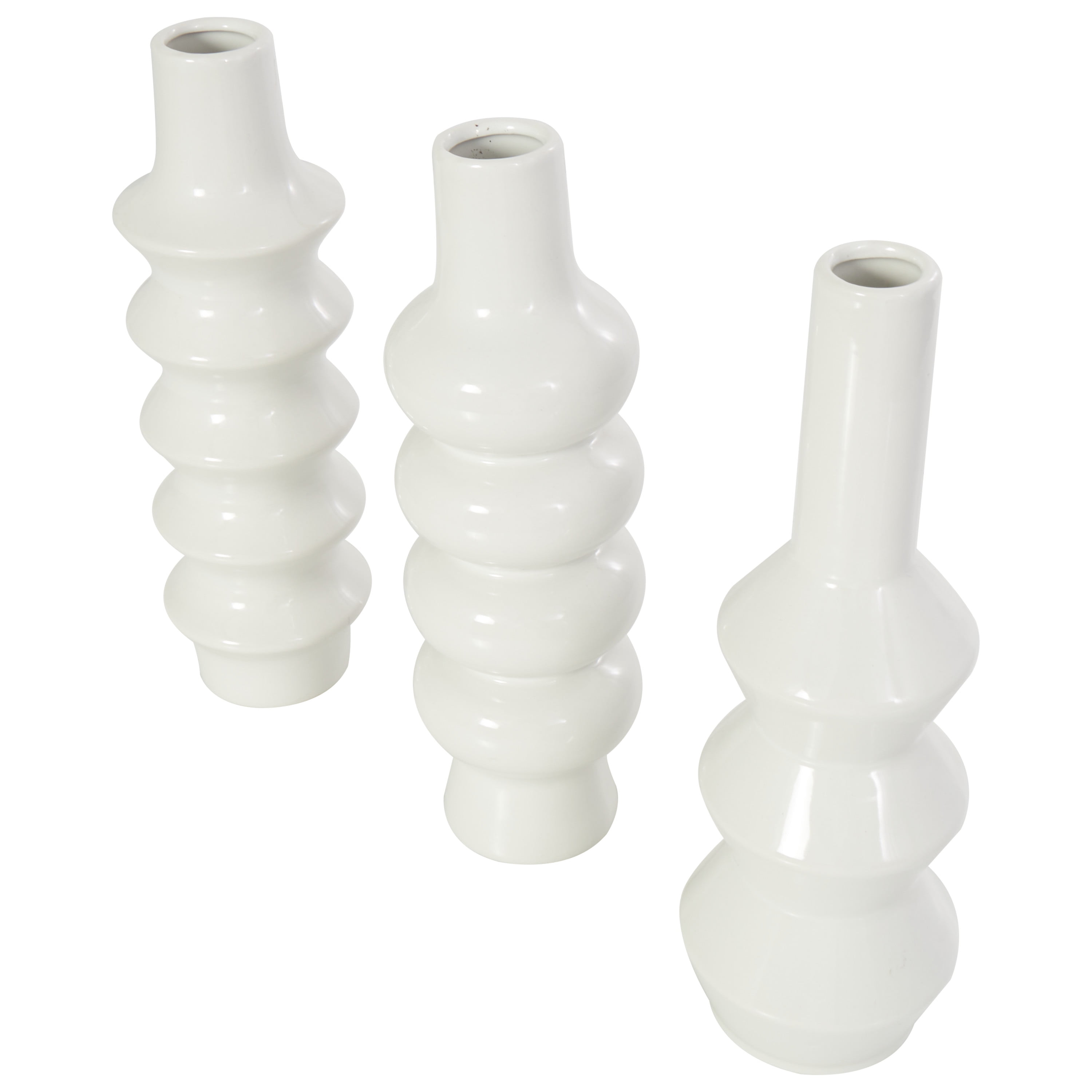 DecMode 4"W, 11"H Abstract Bubble Inspired White Ceramic Vase with Varying Shapes, Set of 3