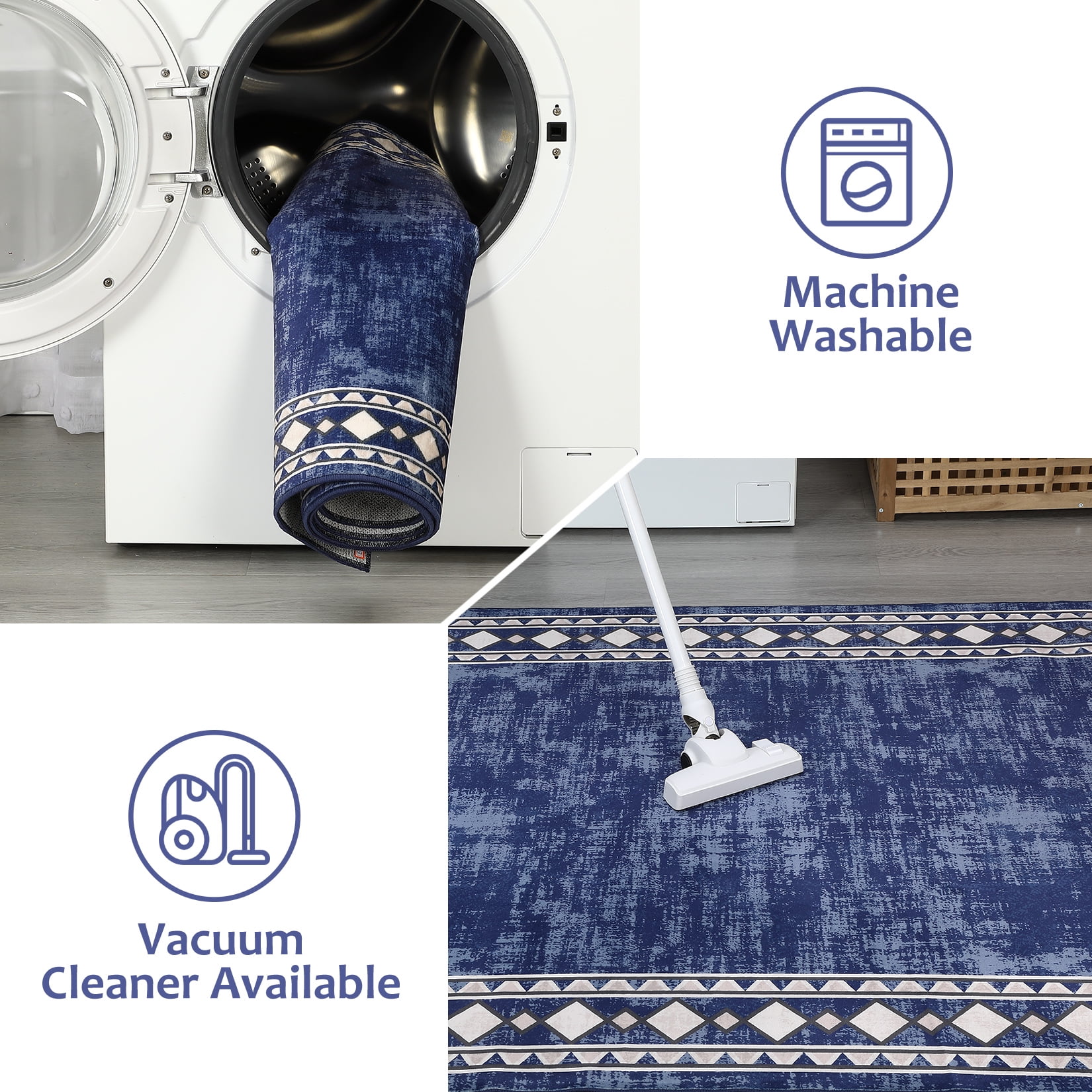 Hasoo 2' x 6' Washable Hallway Runner Rug Soft Kitchen Runner Rug Stain Resistant Rug for Bedroom Laundry Navy