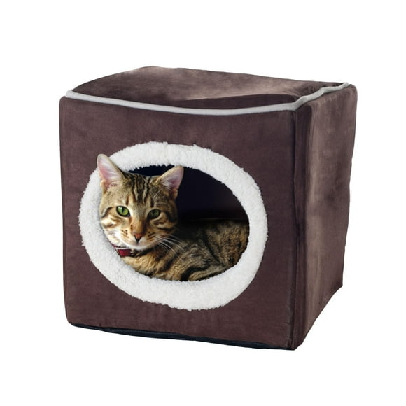 Petmaker Cozy Cave Cama para mascotas en forma de cubo cerrado, café oscuro
