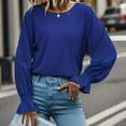 thumbnail image 3 of Weardear Puff Sleeve Tops for Women Ruffle Tops Crewneck Keyhole Casual Loose Shirts Solid Color Spring Blouses, 3 of 6