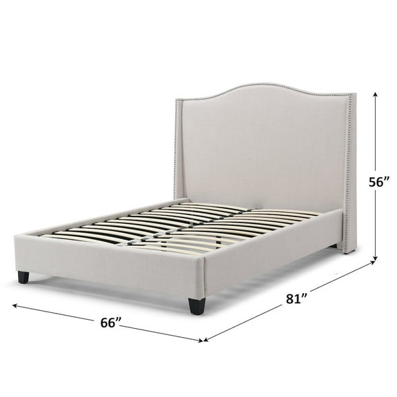 Hampton Linen Fabric Upholstered Full Platform Bed in Cream