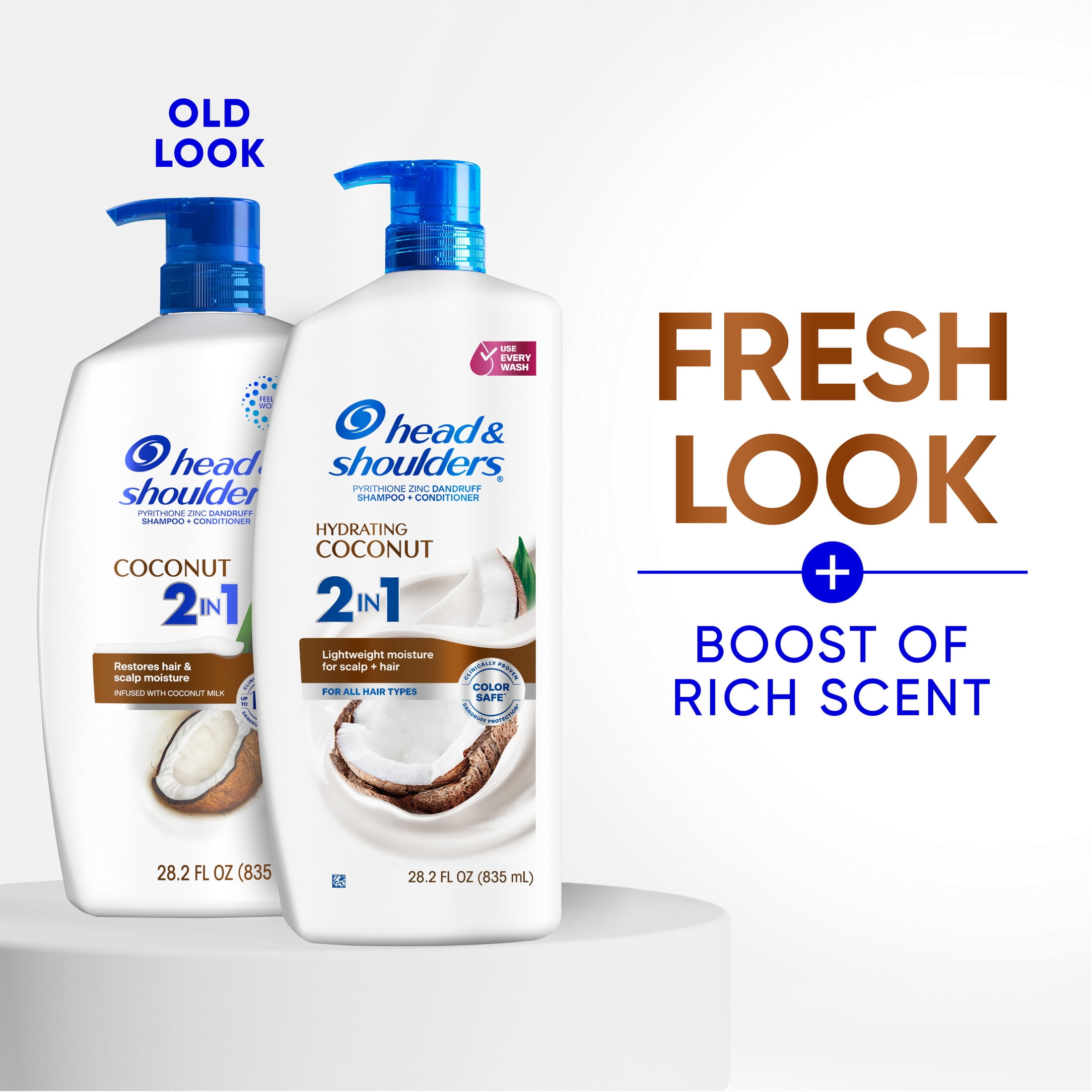 (4 pack) Head and Shoulders Dandruff Hydrating Coconut 2 in 1 Shampoo and Conditioner, with 1% Pyrithione Zinc, Color Safe, 28.2 fl oz