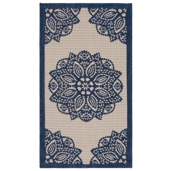 Safavieh Courtyard Millicent Medallion Indoor/Outdoor Area Rug, Beige/Navy, 2' x 3'7"
