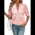 thumbnail image 2 of Camisas de Bordadas para Mujer, Blusa Informal de Corta con Cuello en V Rosa XXL, 2 of 9