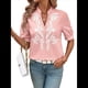 thumbnail image 2 of Camisas de Bordadas para Mujer, Blusa Informal de Corta con Cuello en V Rosa XL, 2 of 9