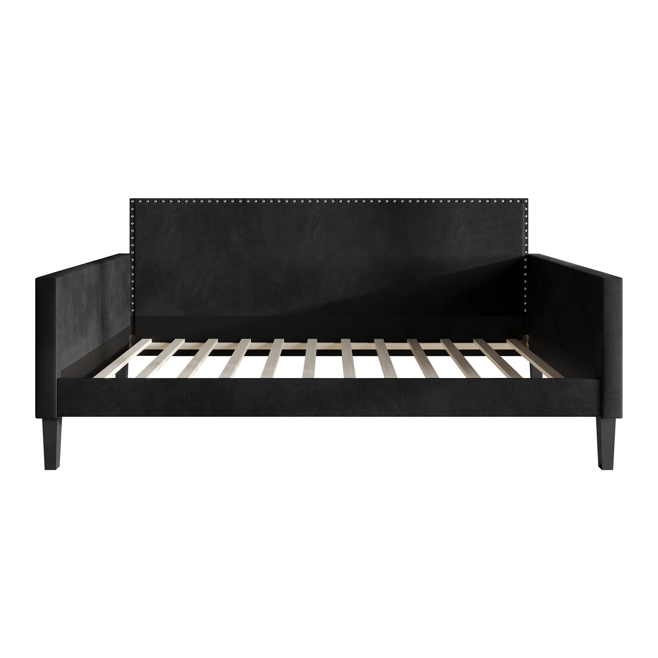 Castle Place Contemporary Velvet Twin Daybed with Nailhead Trim,  Black