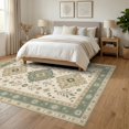 thumbnail image 3 of ODIKA 6'x9' Washable Area Rug Non-Slip, Chair-Friendly, Beige and Sage Geometric Elegance Intricate Floral Medallion Design for Dining Room, Under Table, Office Décor, 3 of 7