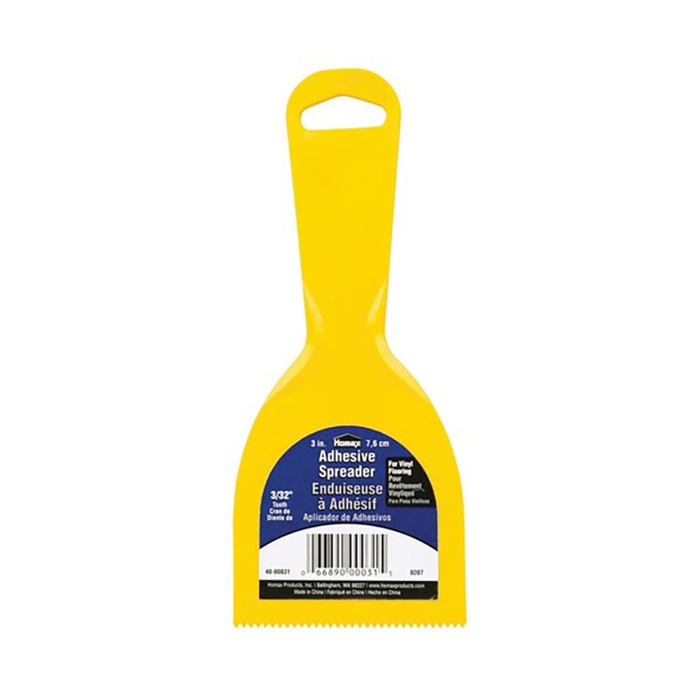 Homax Plastic VNotch Adhesive Spreader, Yellow, 3 inch Blade, 3/32