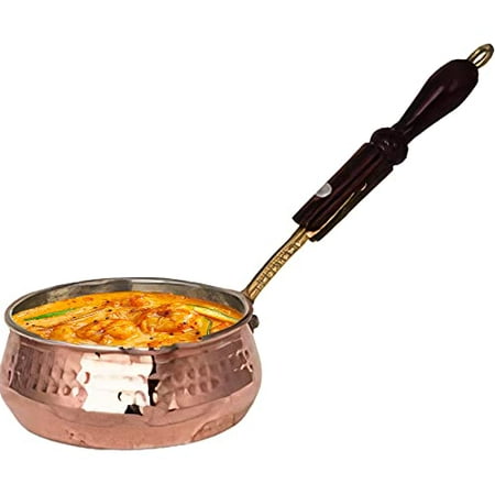 

HAKAN Vintage Design Copper Cookware with Handle Handmade Pure Copper Saucepan Butter and Milk Warmer Pan Suitable for Oven & Stovetop Decorative Copper Skillet Brass or Wooden Handle 6.30 in