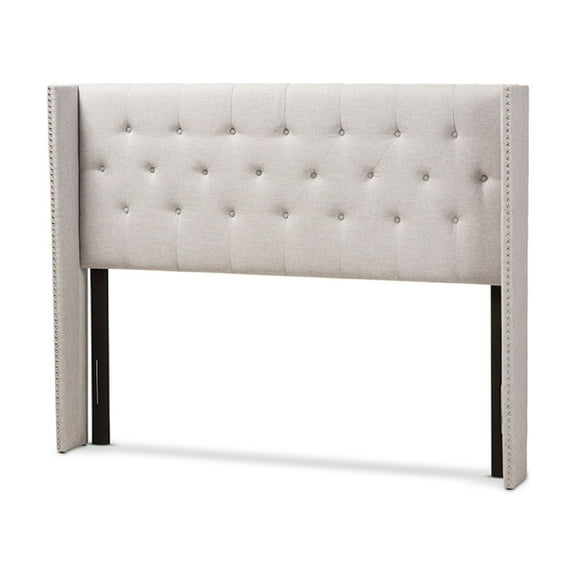 Baxton Studio Ally Modern And Contemporary Grayish Beige Fabric Button-Tufted Nail head King Size Winged Headboard