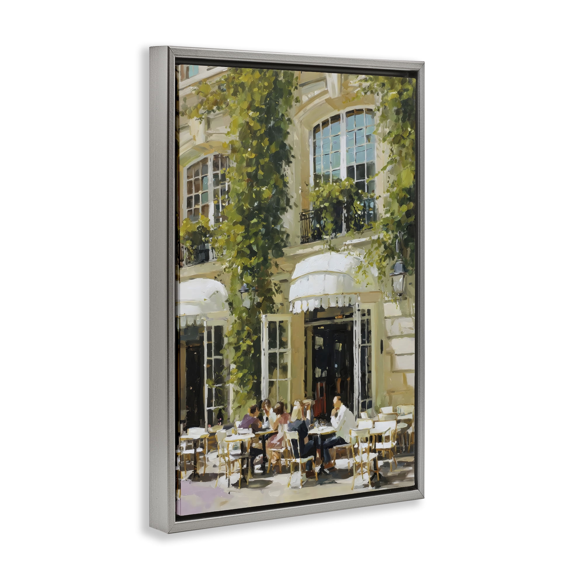Stupell Industries Cafe Terrace with Ivy Gray Framed Floater Canvas Wall Art, design by Petal Prints Design