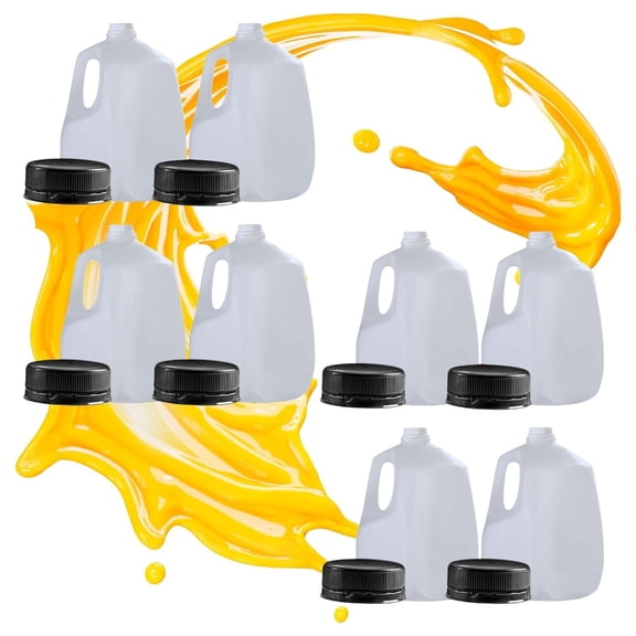 (8 PACKS) 128 Oz Empty Plastic Gallon Juice Bottles with Tamper Evident BLACK Screw Caps - Smoothie Bottles - Ideal for Juices, Milk, Smoothies, Picnic's and Even Meal Prep - Made in USA