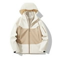 thumbnail image 2 of Kmdttou Men's Waterproof Rain Jacket with Hood Packable Outdoor Hooded Windbreaker Insulated Mountain jackets Beige XL, 2 of 3