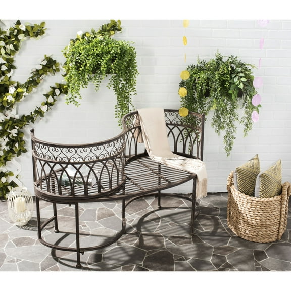 SAFAVIEH Outdoor Collection Lara Kissing Bench Rustic Brown