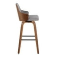 thumbnail image 3 of Stella 30" Mid-Century Modern Fixed-Height Barstool with Swivel in Walnut Wood, Light Grey Fabric and Square Black Metal Footrest by LumiSource - Set of 2, 3 of 5