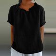 thumbnail image 2 of GUACER Women's Cotton Linen Ruffle Neck Short Sleeve Tops Loose Fit Summer Blouses for Casual & Beach, 2 of 7