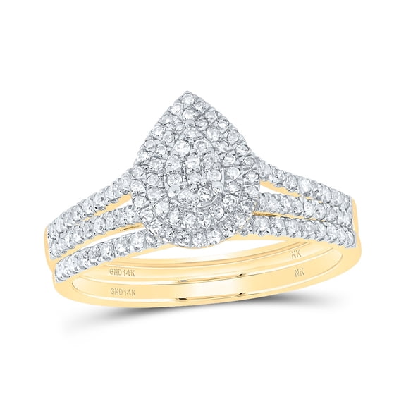 14kt Yellow Gold 3/8 Cttw Natural Diamond Pear Double Halo Wedding Engagement Anniversary Bridal Set, Women Size: 5-9