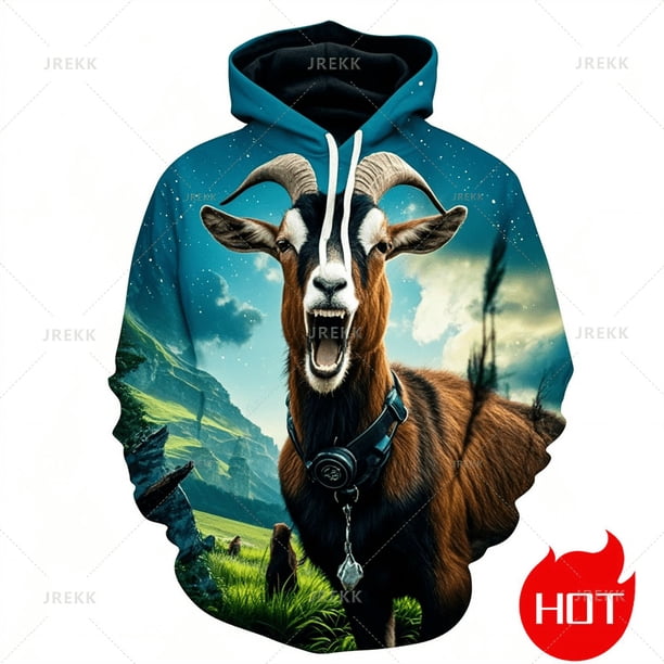 Sudadera con capucha y sudadera con estampado 3D de cabra gritando, novedad, sudadera con capucha y gráfico de cabra enojada, ropa de calle divertida para niños