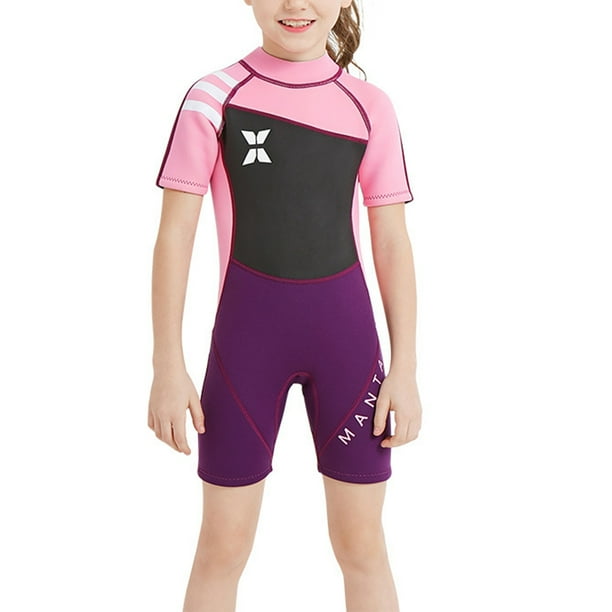 Soidarity Traje de neopreno para niños Ropa de buceo profesional Mangas cortas protectoras Niños Niñas Ropa de baño para piscina Ropa de playa Deportes acuáticos Negro+Rosa SG Soidarity OD003692-04