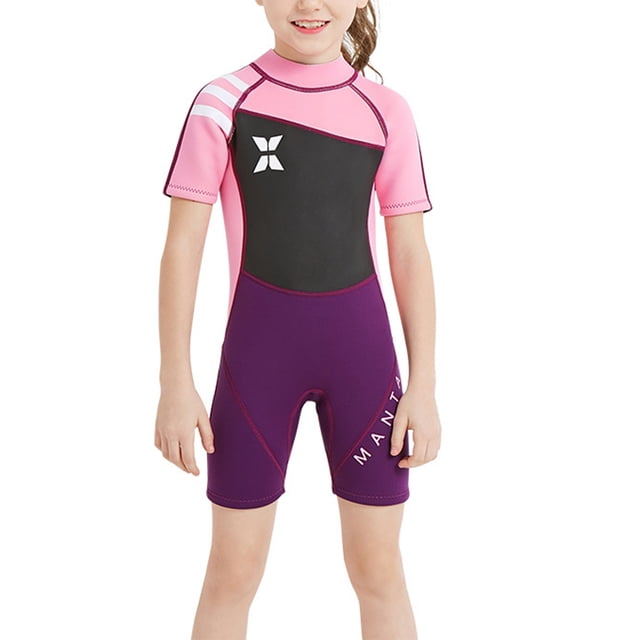 Soidarity Traje de neopreno para niños Ropa de buceo profesional Mangas cortas protectoras Niños Niñas Ropa de baño para piscina Ropa de playa Deportes acuáticos Negro+Rosa SG Soidarity OD003692-04