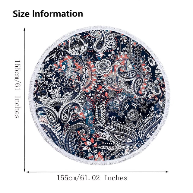Sandproof Beach Blanket Lightweight Round Printed Microfiber Beach Towel Super Lightweight Colorful Bath Towel Sandproof Beach Blanket Beach Mat Multi-Purpose Towel for Travel Swimming Pool