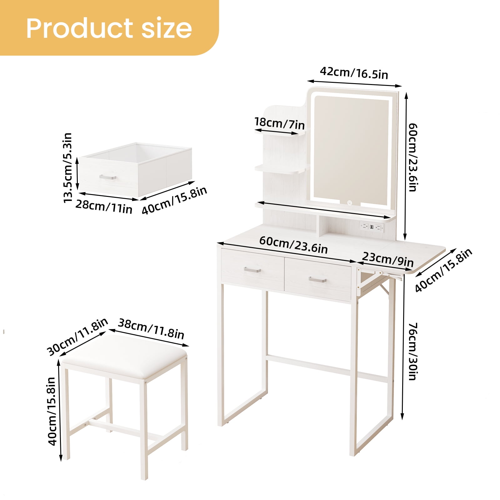 Fairy White Makeup Vanity Desk, LED Lighted Mirror with 3 Modes, Storage, Chair, USB Ports - Walmart.com Fairy White Makeup Vanity Desk, LED Lighted Mirror with 3 Modes, Storage, Chair, USB Ports - Walmart.com