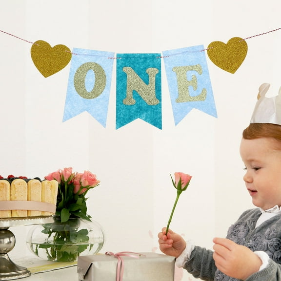 WHAMVOX Blue ONE Birthday Banner for Decorating Baby and Kid's Parties Nonwovens and Reusable 2M
