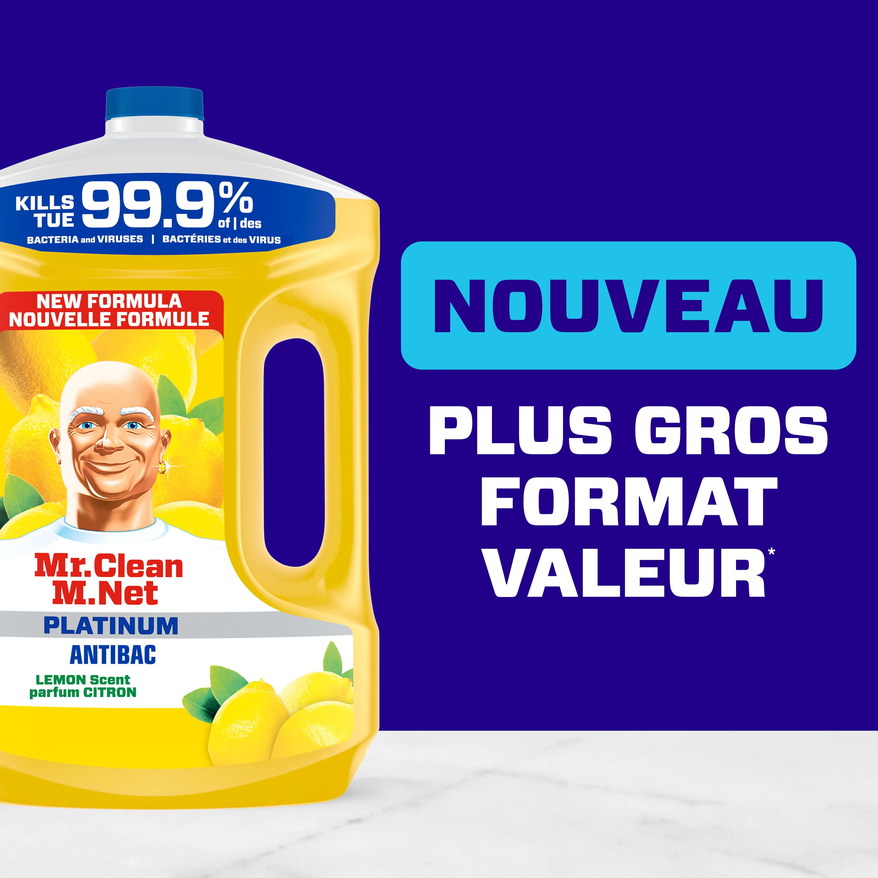 Nettoyant tout usage antibactérien M. Net, nettoyant pour planchers, savon pour vadrouille, nettoyant liquide, Citron, 2,93 L (FRENCH) GOI F&B - Item Short Description