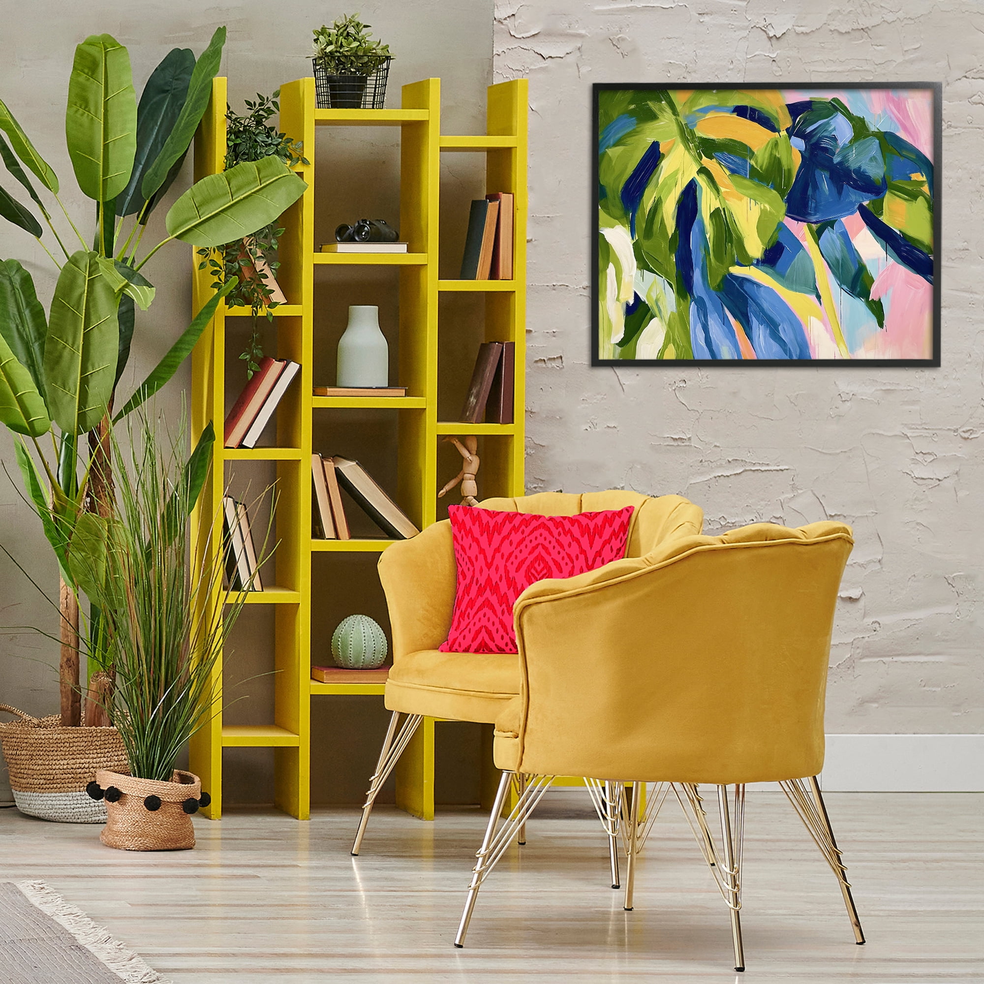 Stupell Industries Tropical Leaves Layered Botanical & Floral Painting Black Framed Art Print Wall Art, 30 x 24
