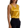 thumbnail image 5 of Women's Satin Camisole, Solid Color Sleeveless V-Neck Tank Top, Elegant Silk Feel Casual Summer Blouse Yellow Xl, 5 of 8