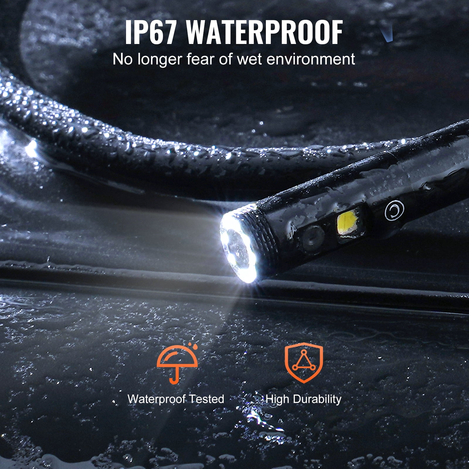 KFFKFF Endoscope Camera with Lights, 49.2FT Semi-Flexible Cable, 4.3" Display 1080P Snake Camera, 9 LED Lights, 4X Zoom, IP67 Water-Resistant for Automotive and Plumbing Inspections