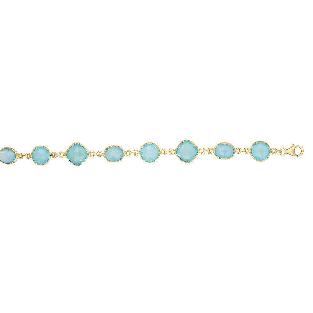 7.5 In Yellow Finish Alternating 10x8mm -oval 10mm-round 12mm-aqua Chalcedony Bracelet Lob-clasp by