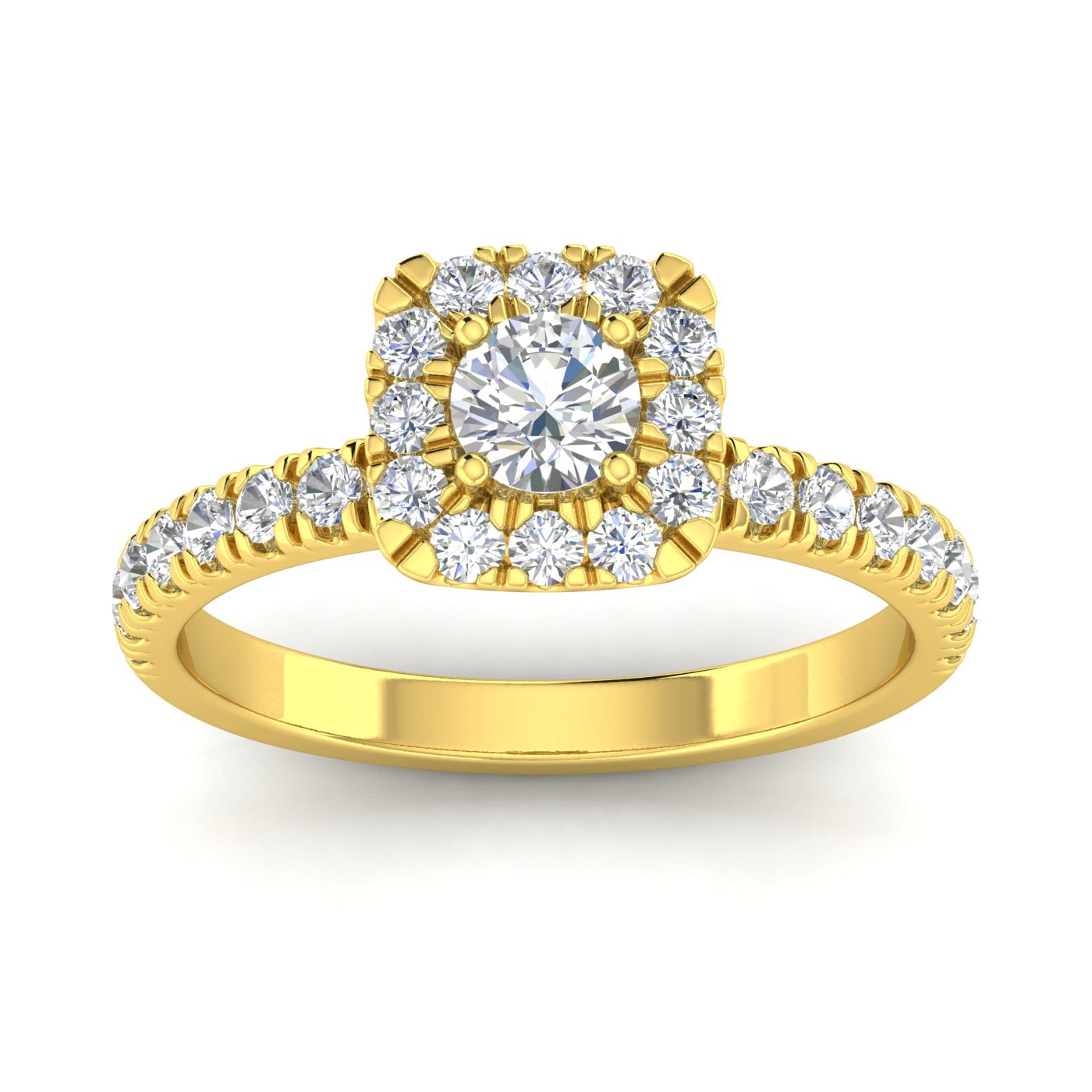 Certified 1 Carat TW Women’s Natural Diamond Halo Engagement Ring in 10k Yellow Gold (G Color, I2 Clarity)