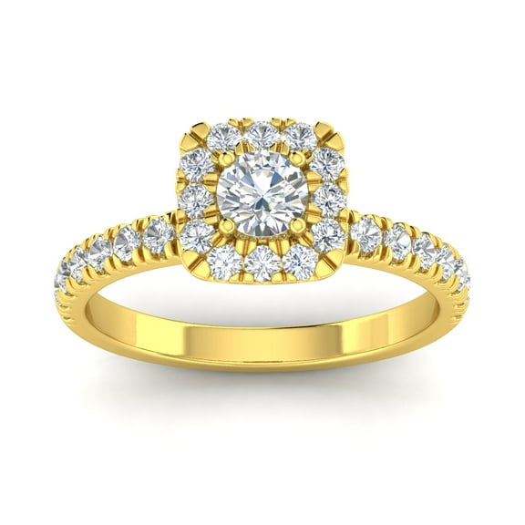 Certified 1 Carat TW Women’s Natural Diamond Halo Engagement Ring in 10k Yellow Gold (G Color, I2 Clarity)