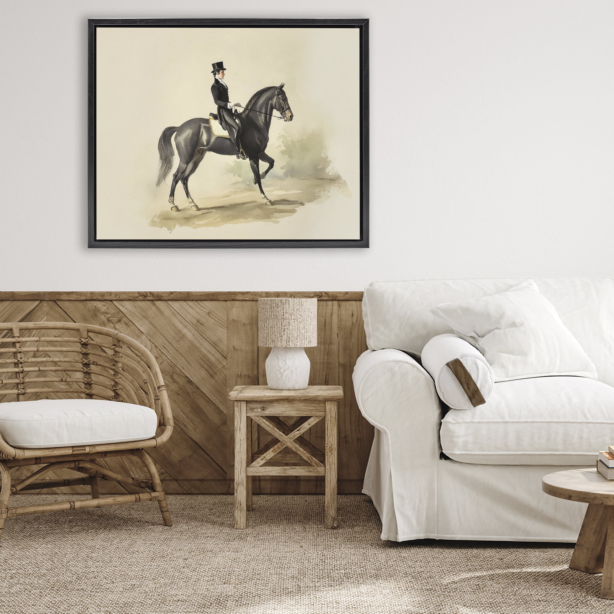 Stupell Industries Gentleman On A Horse Black Framed Floater Canvas Wall Art, design by Sisi and Seb