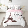 thumbnail image 2 of Manfei Paris Bed in a Bag Queen Size,Pink Eiffel Tower Bed Set,Romactic Theme Bedding Queen Size For Girls,Lightweight Room Decorative Reversible,7 Pieces, 2 of 7