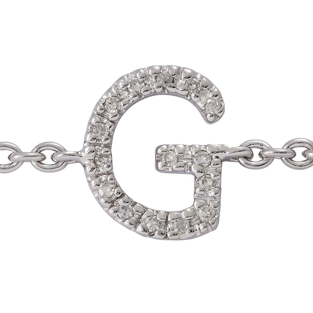 Silver Diamond Initial G Bracelet 7+1"