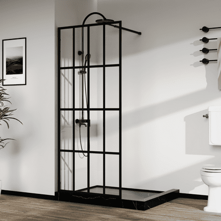 34*72" Walk-in Shower Door Clear Tempered Glass Shower Screen Aluminium Framed