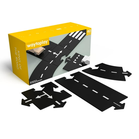 Waytoplay King of The Road, 40 Piece Circuit for Toy Cars - Flexible, Indestructible, and Waterproof - Modular Car Tracks - Made in The Netherlands
