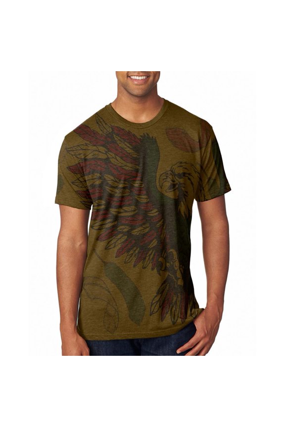 4th of July Patriotic Eagle Feathers Mens Soft T Shirt Heather Brown LG