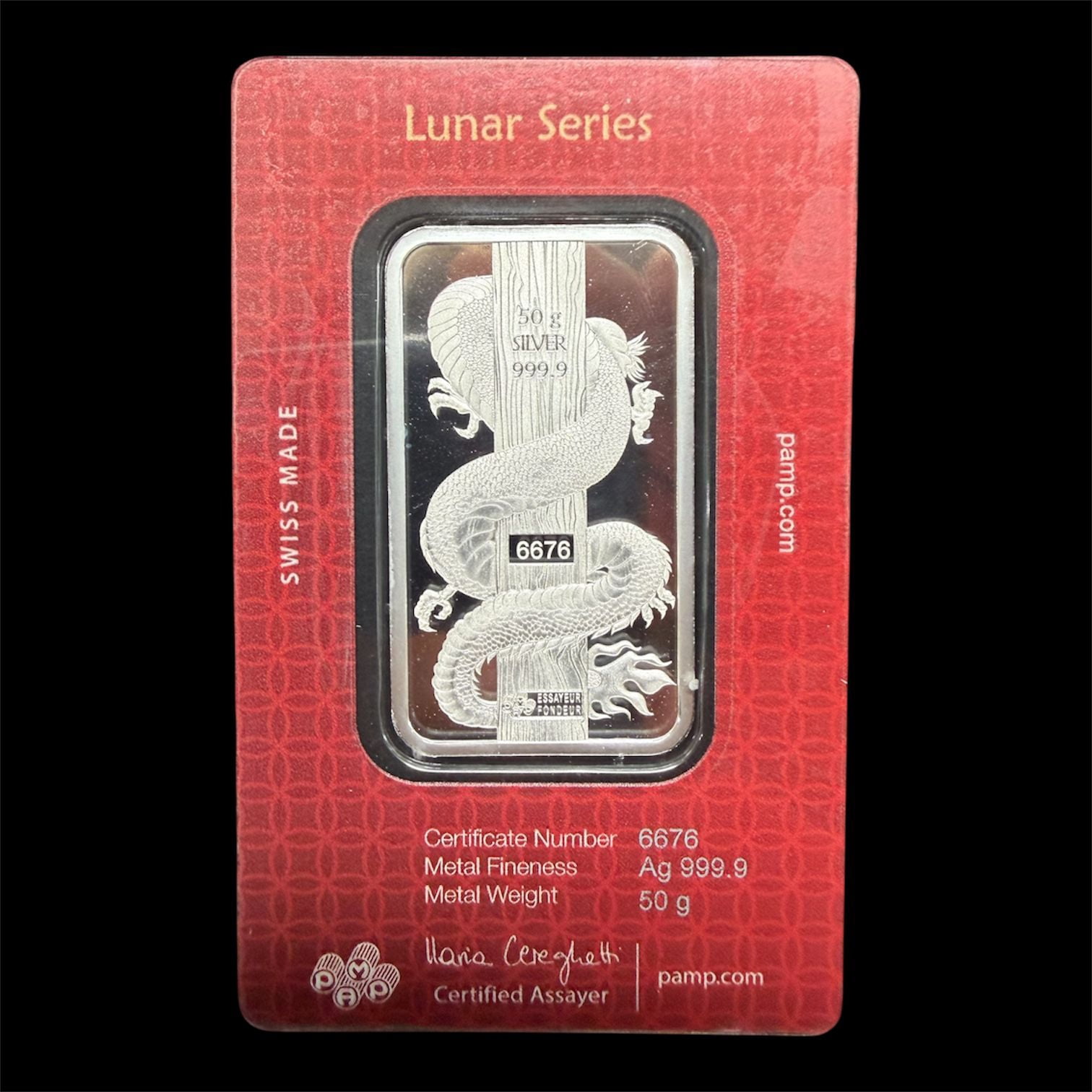 2024 Pamp Lunar Year of the Dragon Holographic 50 Gram Silver Bar - In Assay